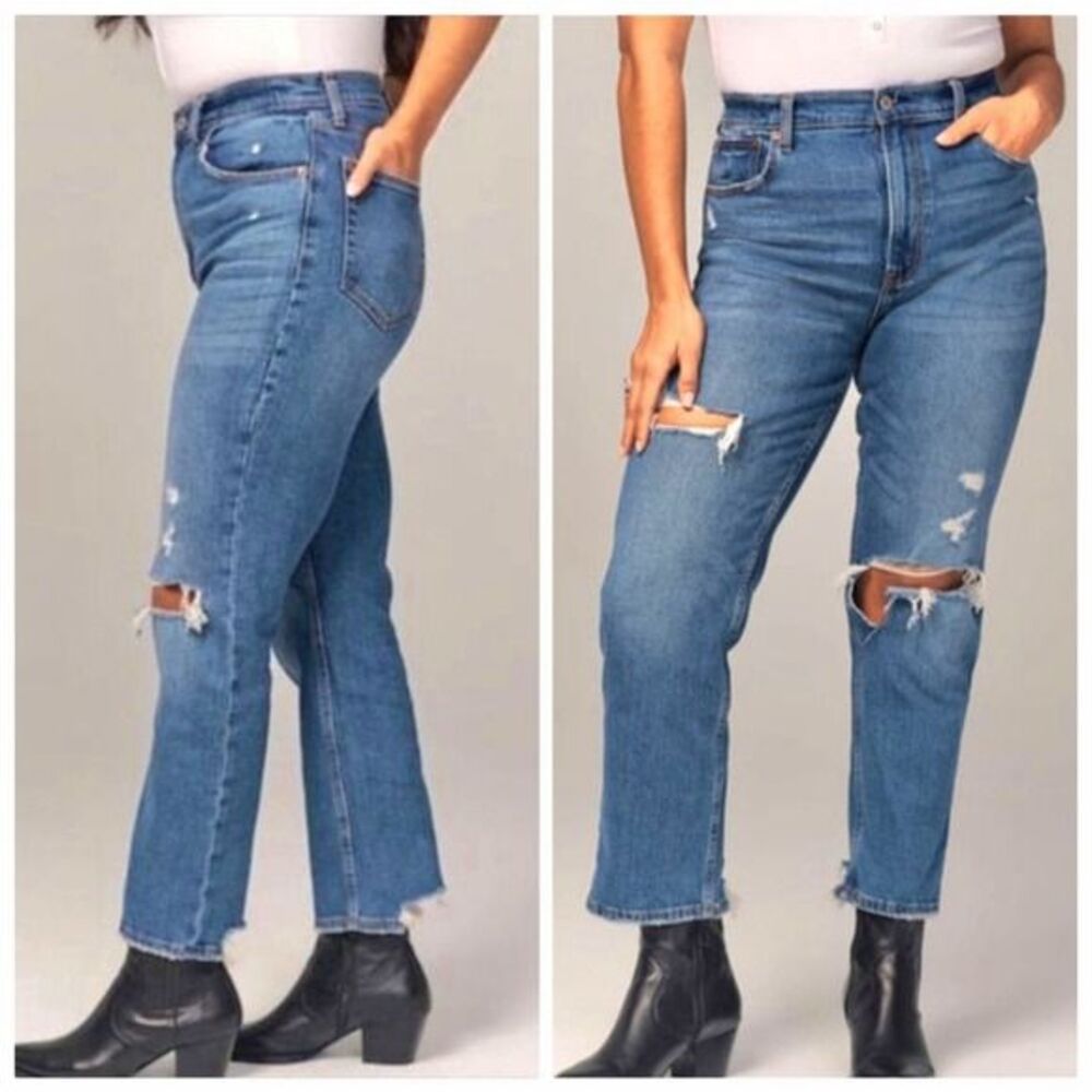 Abercrombie & Fitch The Ankle Straight Ultra High-Rise Ripped Knee Y2K Jean 29/8